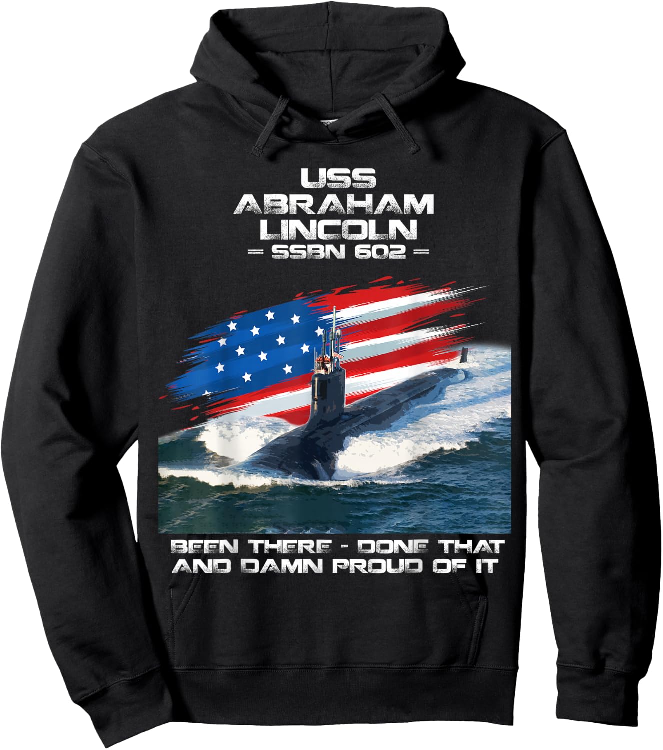 USS Abraham Lincoln SSBN-602 American Flag Submarine Veteran Hoodie - Hoodie | Black