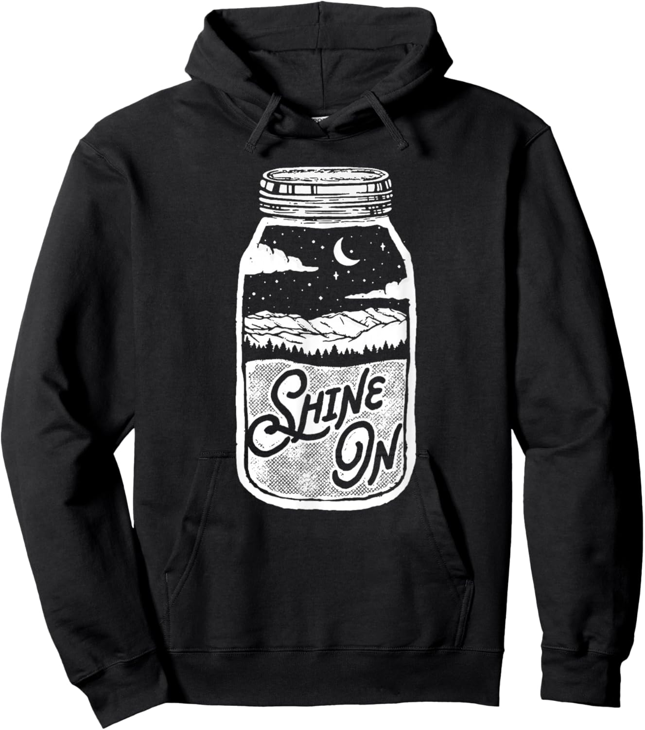 Shine On! Moonshine Lover Jar Design Moon & Mountains Hoodie - Hoodie | Black