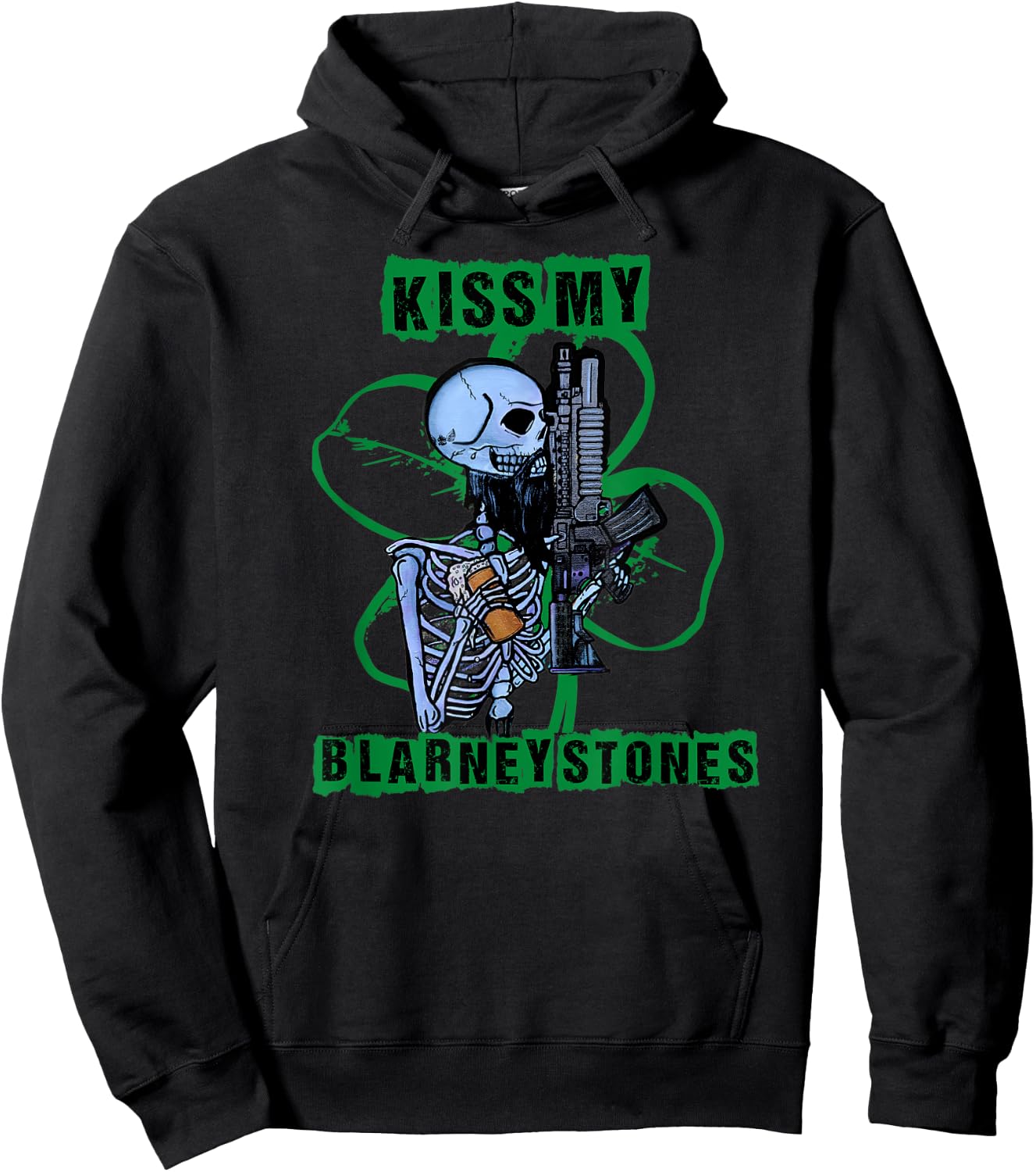 Kiss My Blarney Stones Funny St. Patricks Day Hoodie - Hoodie | Black