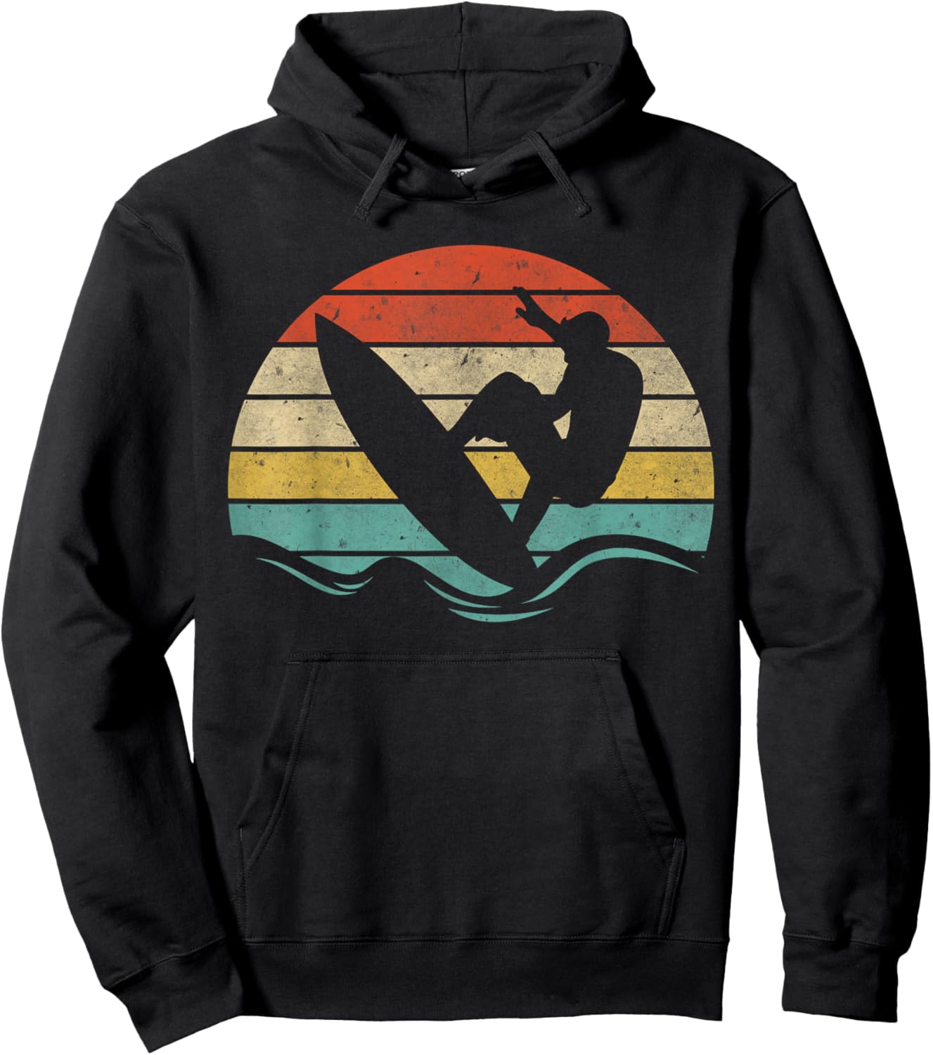 Vintage Retro Surfing Sunset Distressed Surfboarder Wave Gif Hoodie - Hoodie | Black
