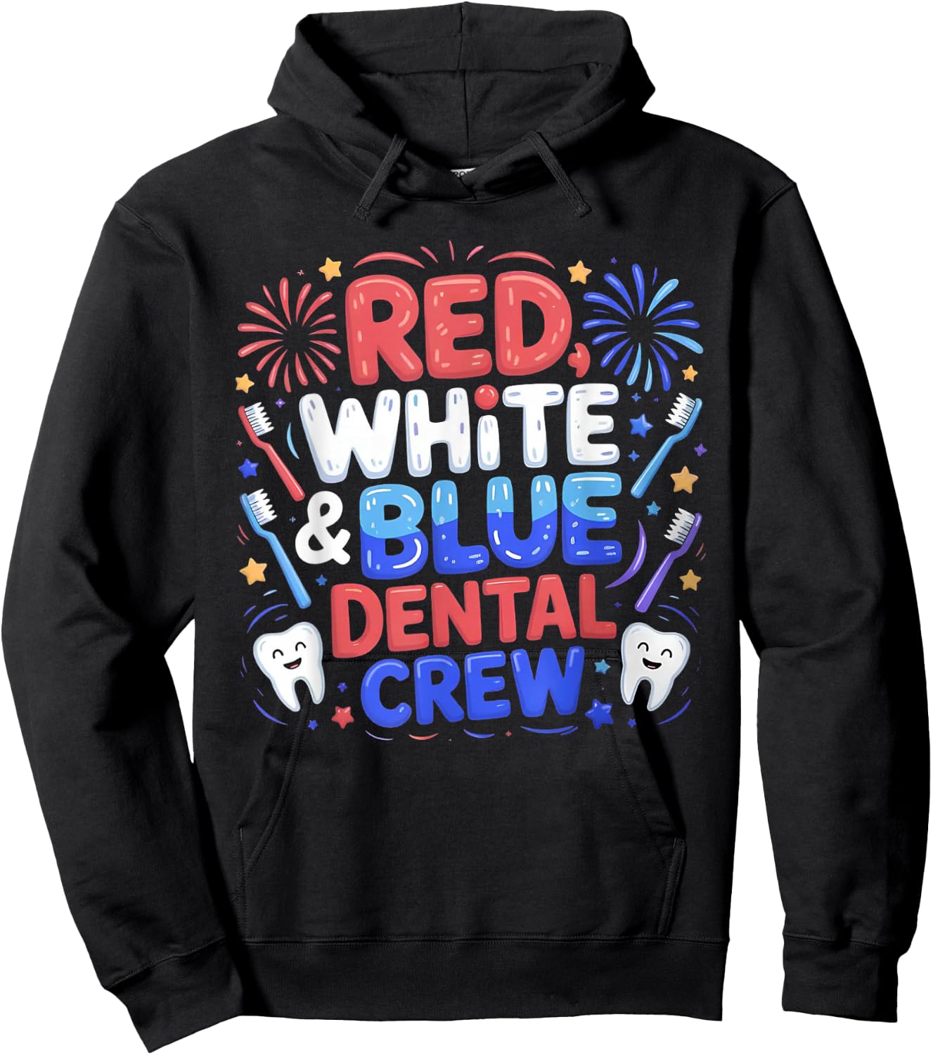 Cute 4th of July Red White Blue Dental Crew Dental Assistant Hoodie - Hoodie | Black