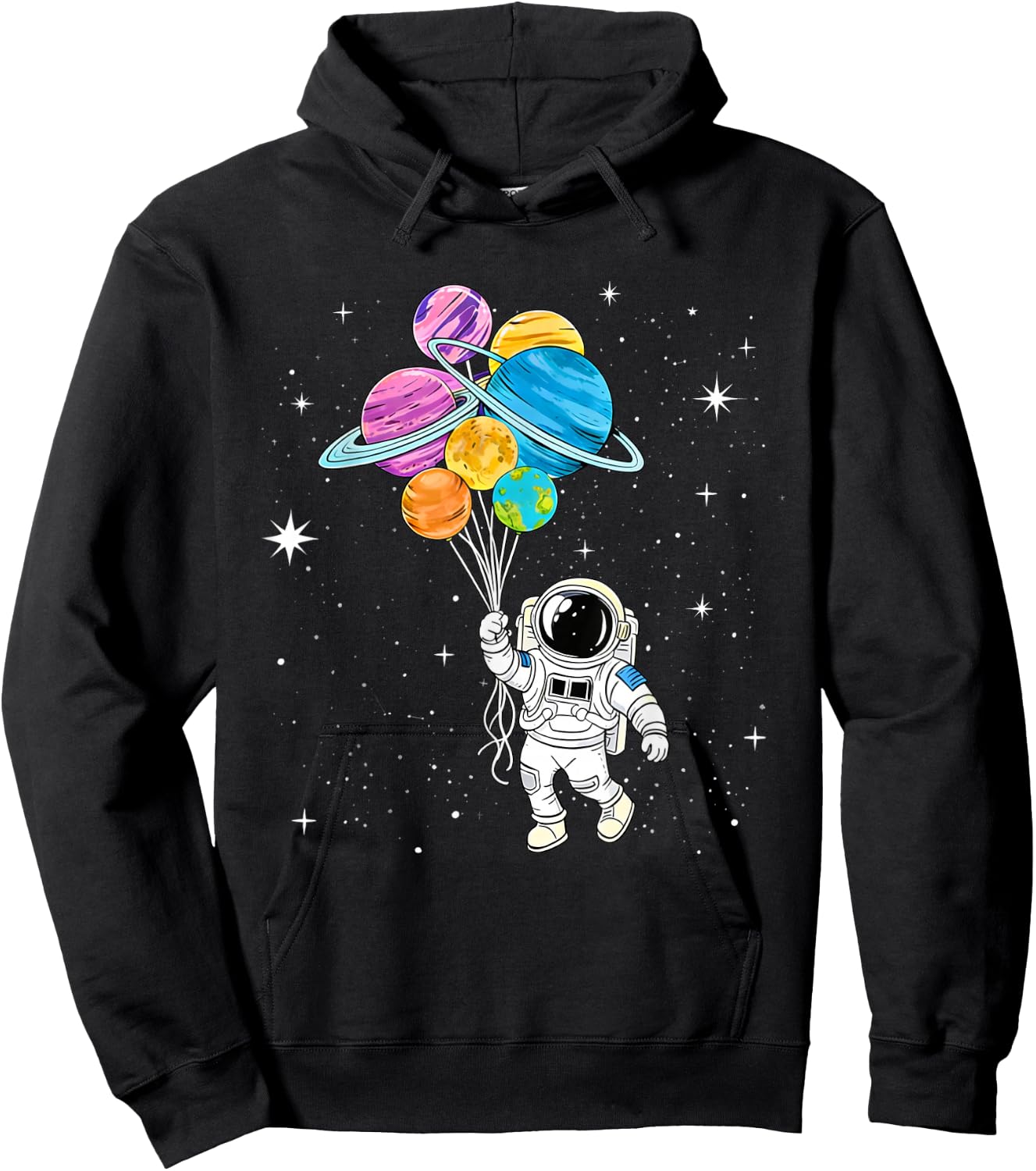 Astronaut Holding Planet Balloons - Funny Astronomy Space Hoodie - Hoodie | Black