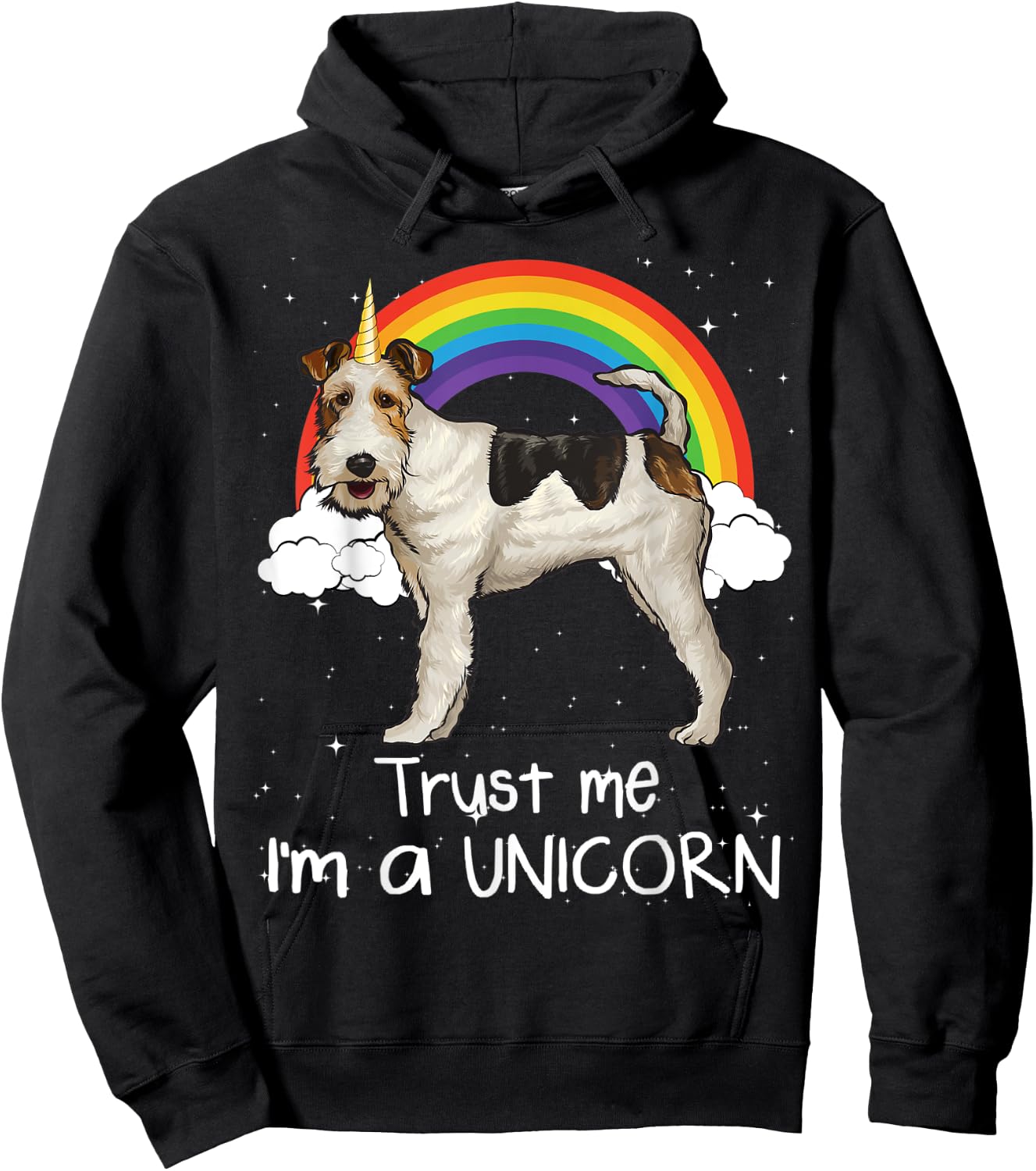 Rainbow Wire Fox Terrier Trust Me I'm A Unicorn Dog Women Kids Hoodie - Hoodie | Black