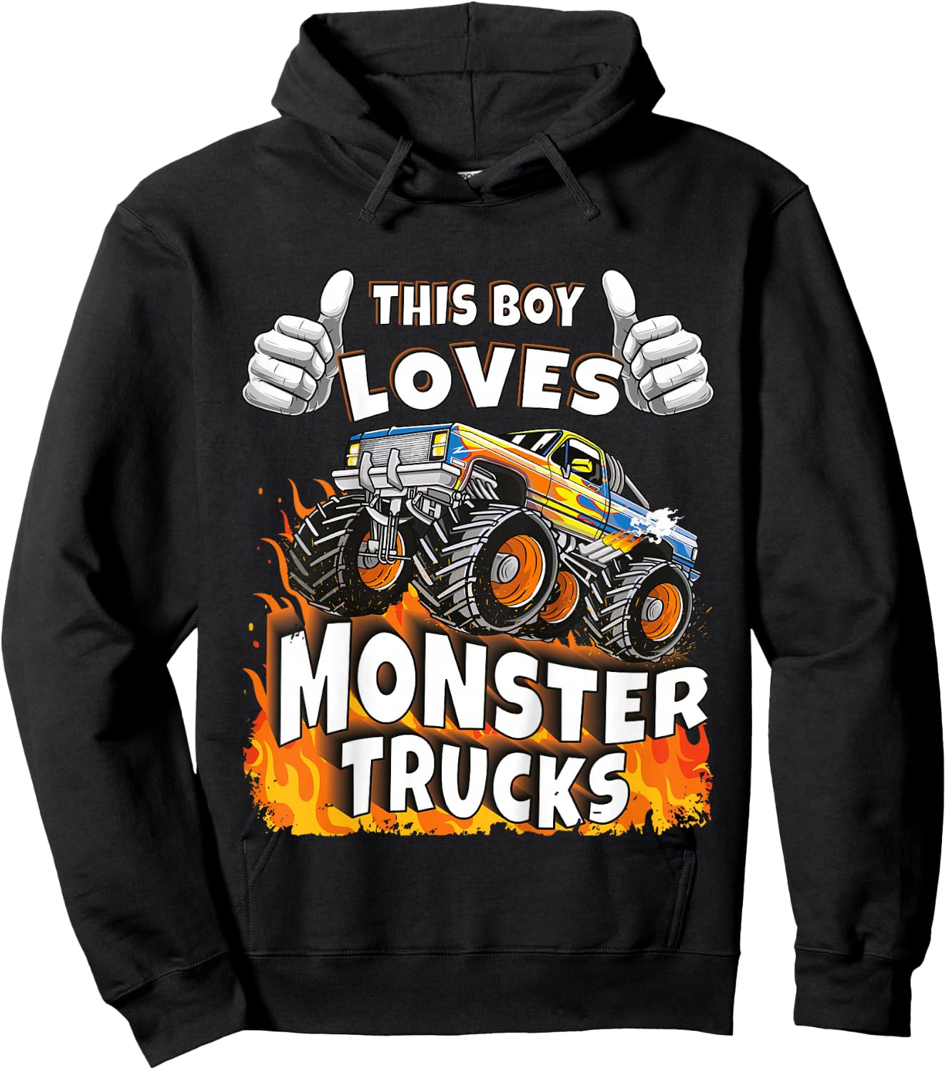 Kids This Boy Loves Monster Trucks Boys Kids Hoodie - Hoodie | Black
