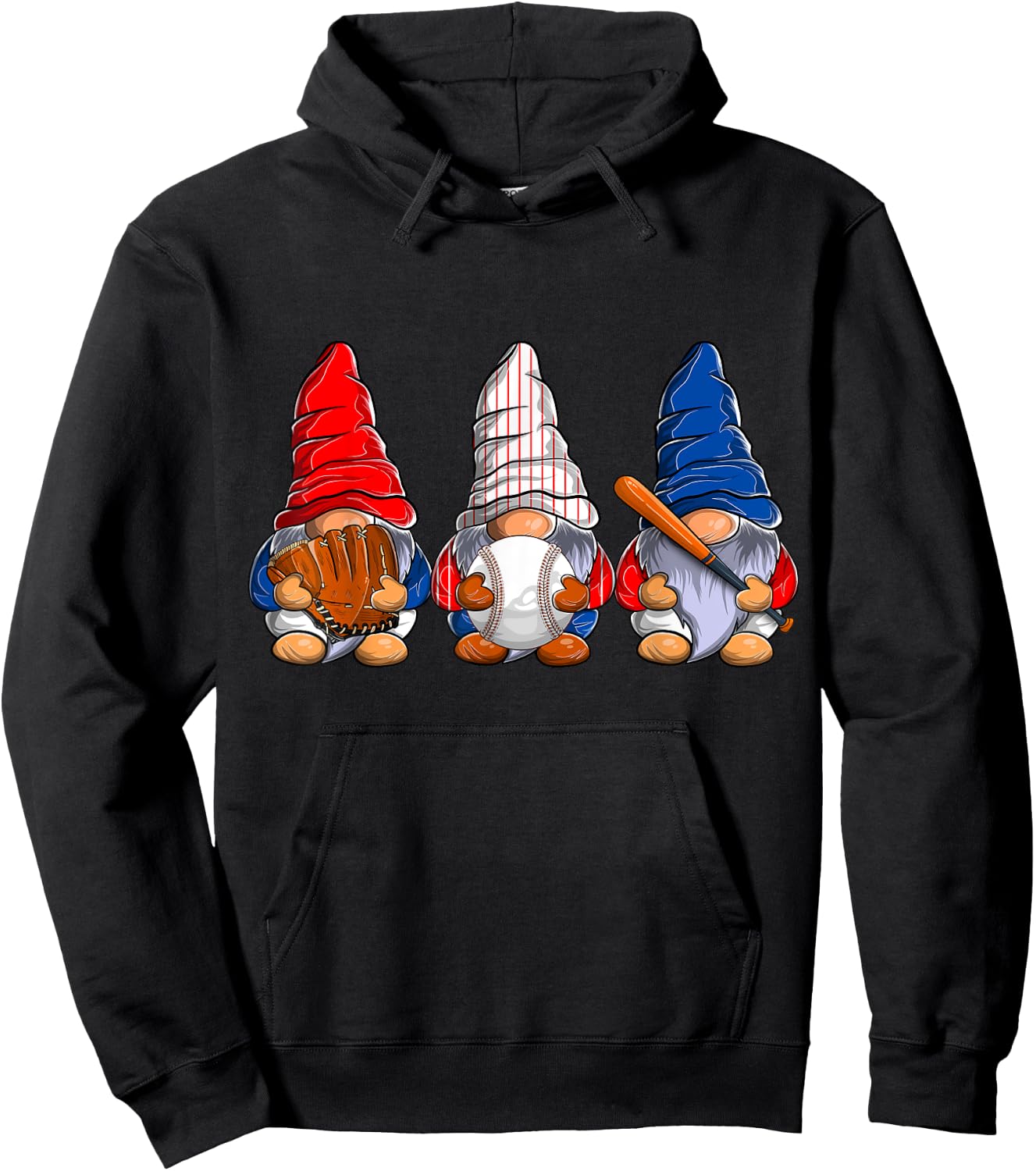 Three Baseball Gnomes, Softball Gnome, Funny Sport Baseball Hoodie - Hoodie | Black