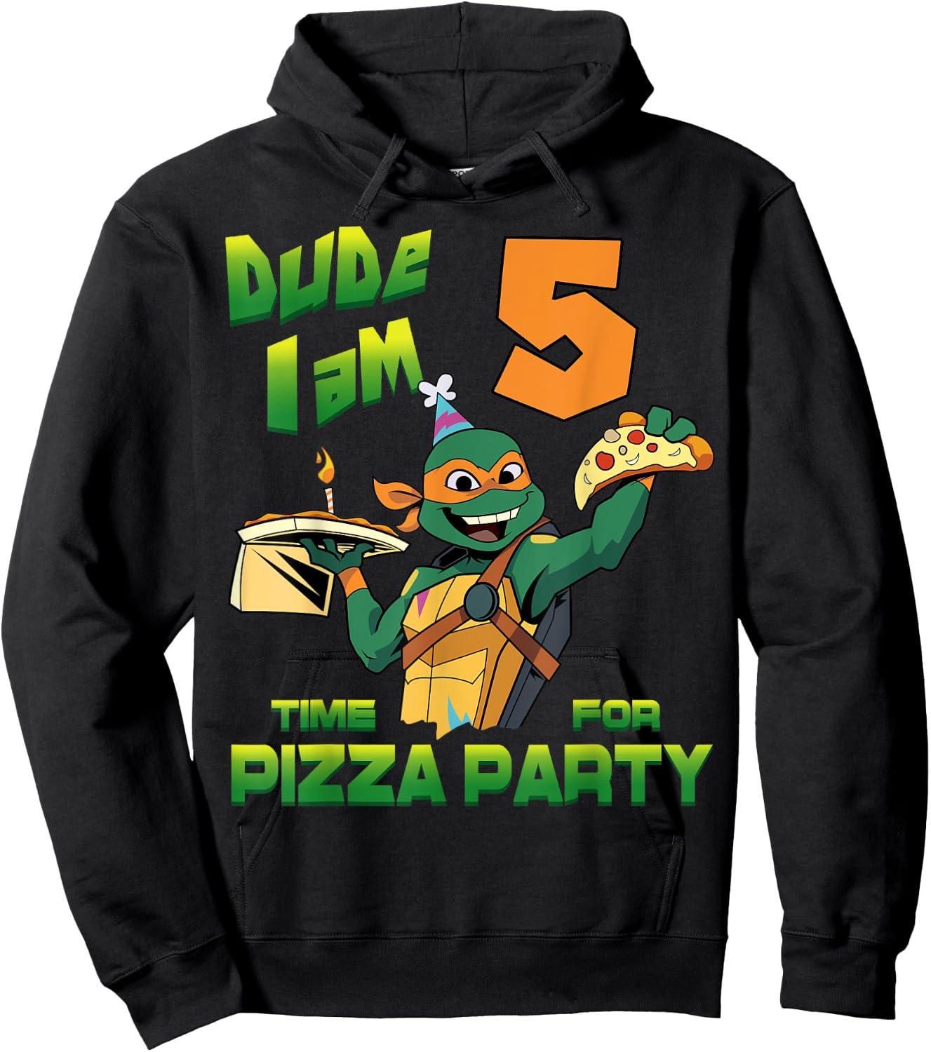 Mademark x Teenage Mutant Ninja Turtles - Dude I am 5 Years Old Mikey Pizza Birthday Party Hoodie - Hoodie | Black