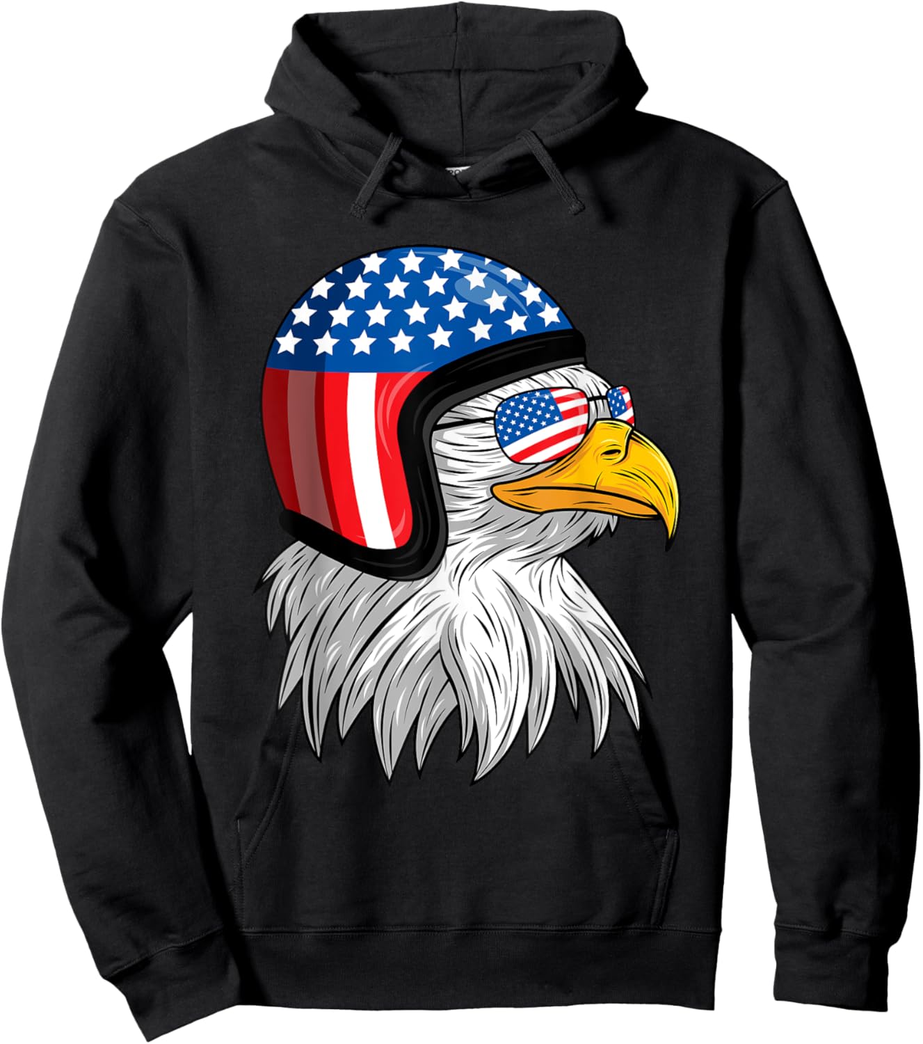 Funny Eagle Mullet Helmet USA 4th Of July American Flag Gift Hoodie - Hoodie | Black
