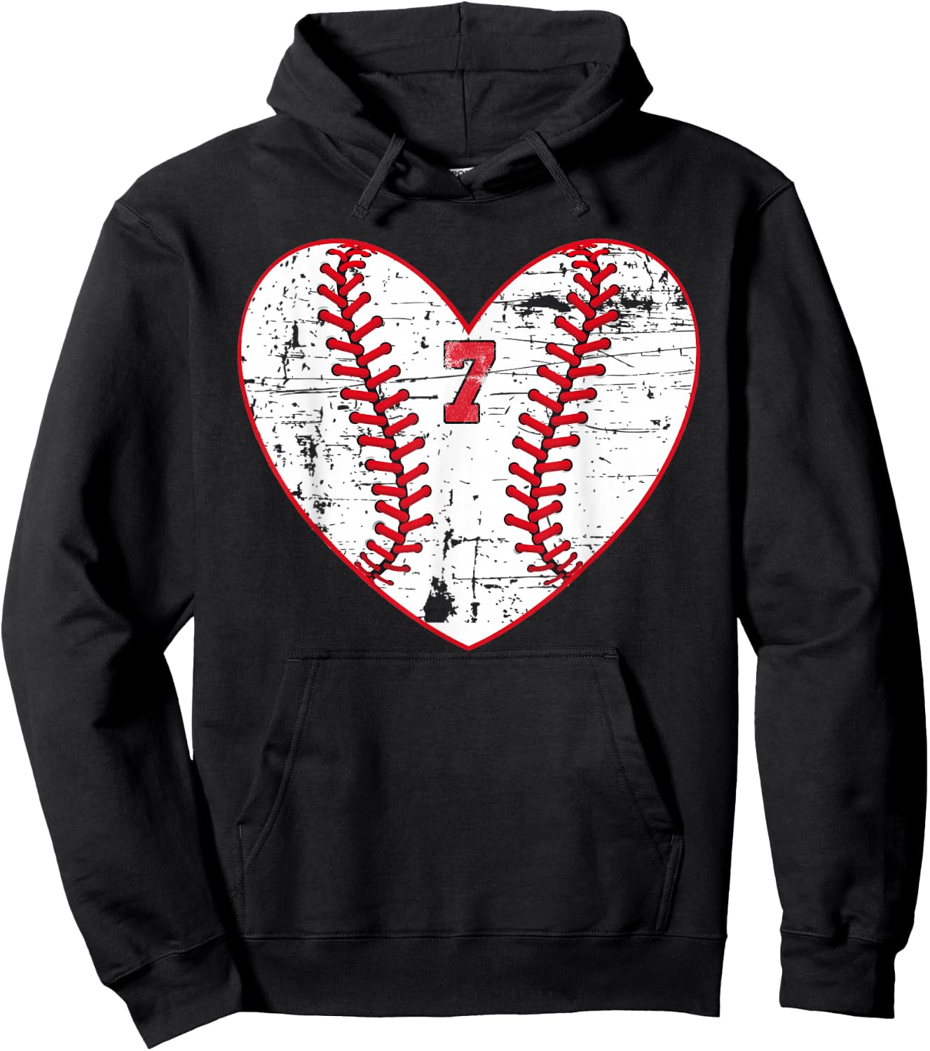 Baseball Distressed Heart Number 7 Sports Gift Hoodie - Hoodie | Black