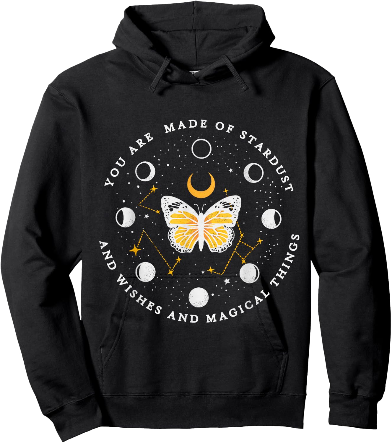 You are made of stardust - Celestial Butterfly Moon Phase Hoodie - Hoodie | Black