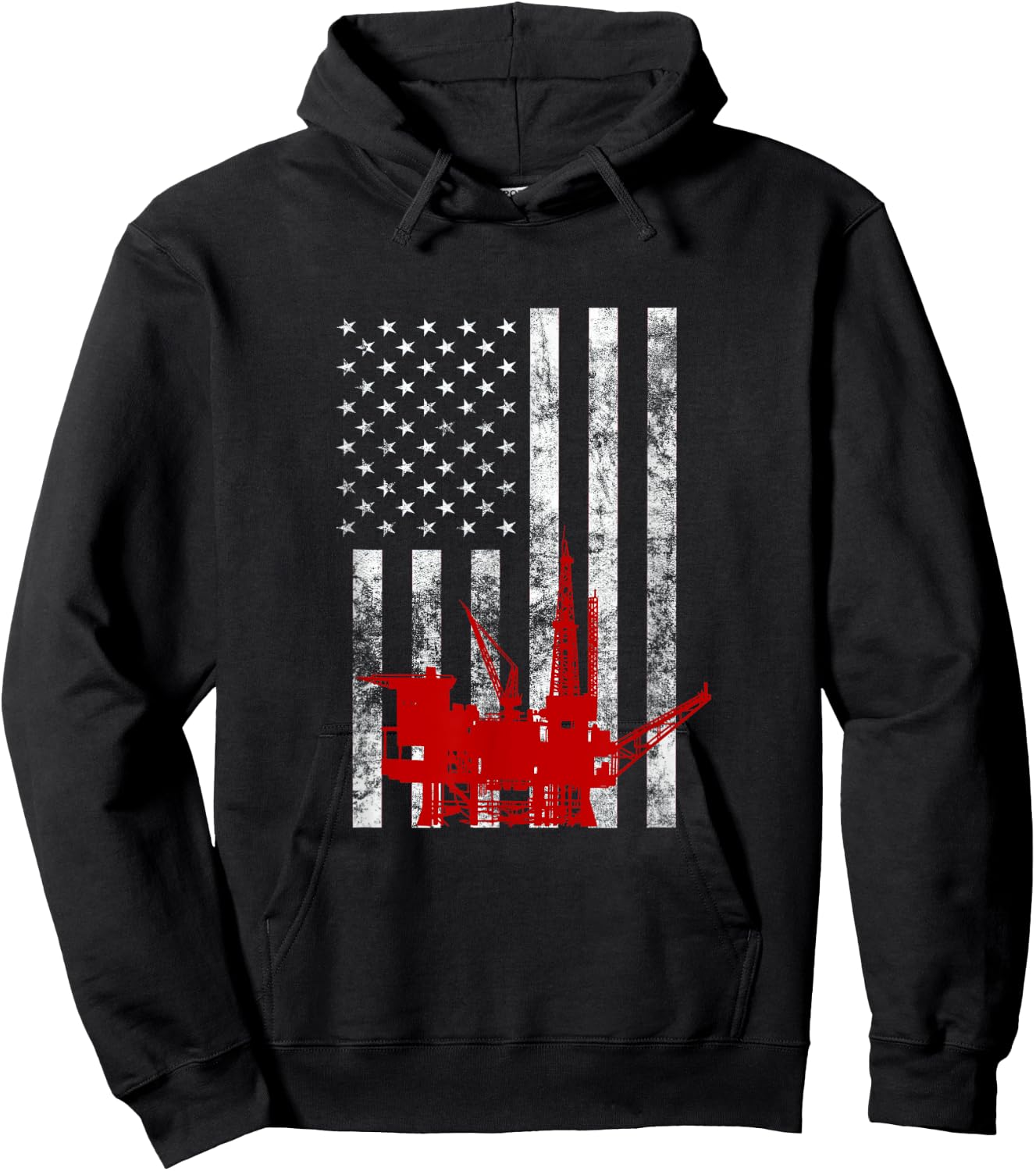 Oil Rig Drilling US Flag Oilfield Worker American Oil Worker Hoodie - Hoodie | Black