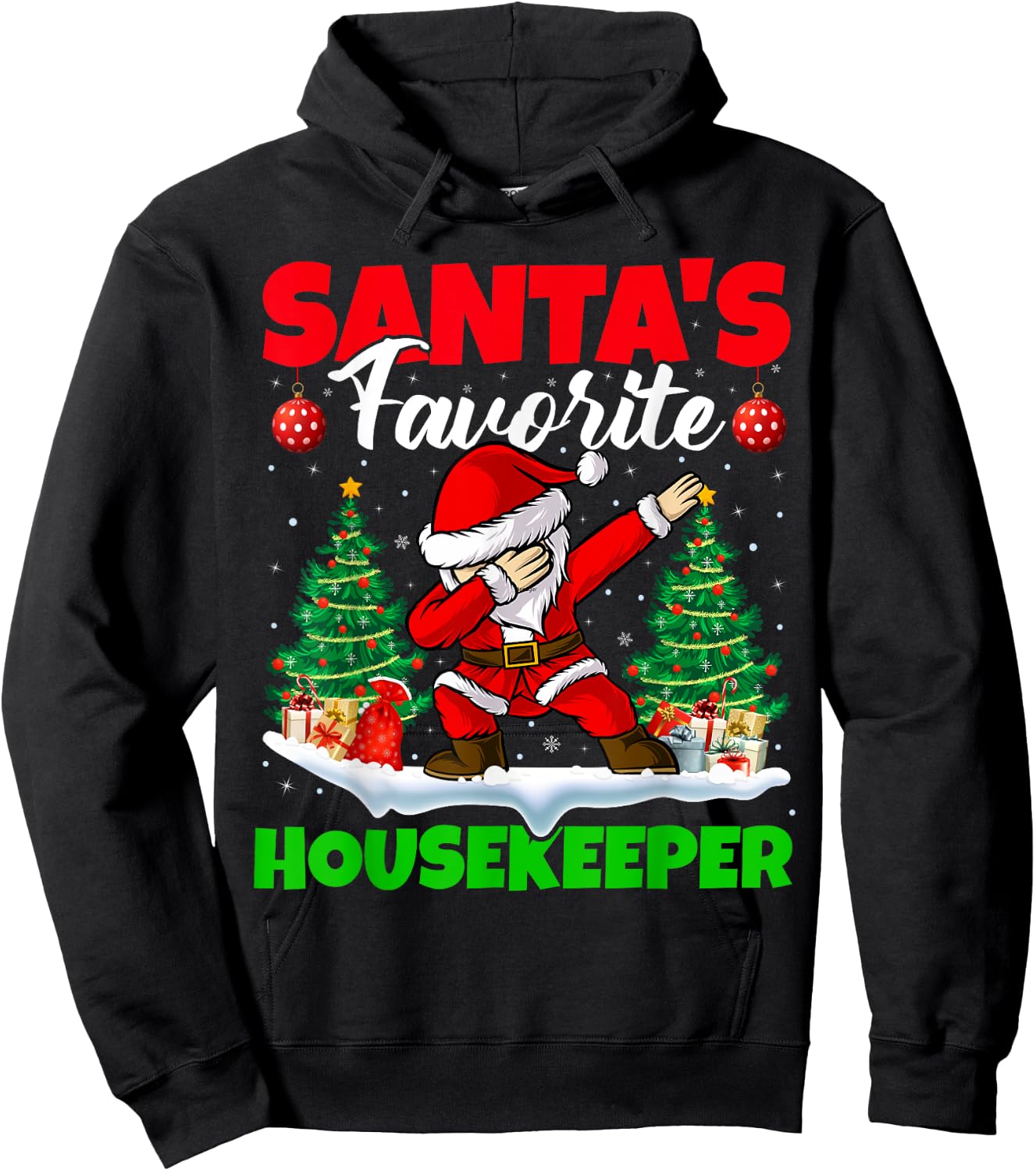 Xmas Dabbing Santa's Favorite Housekeeper Christmas Hoodie - Hoodie | Black