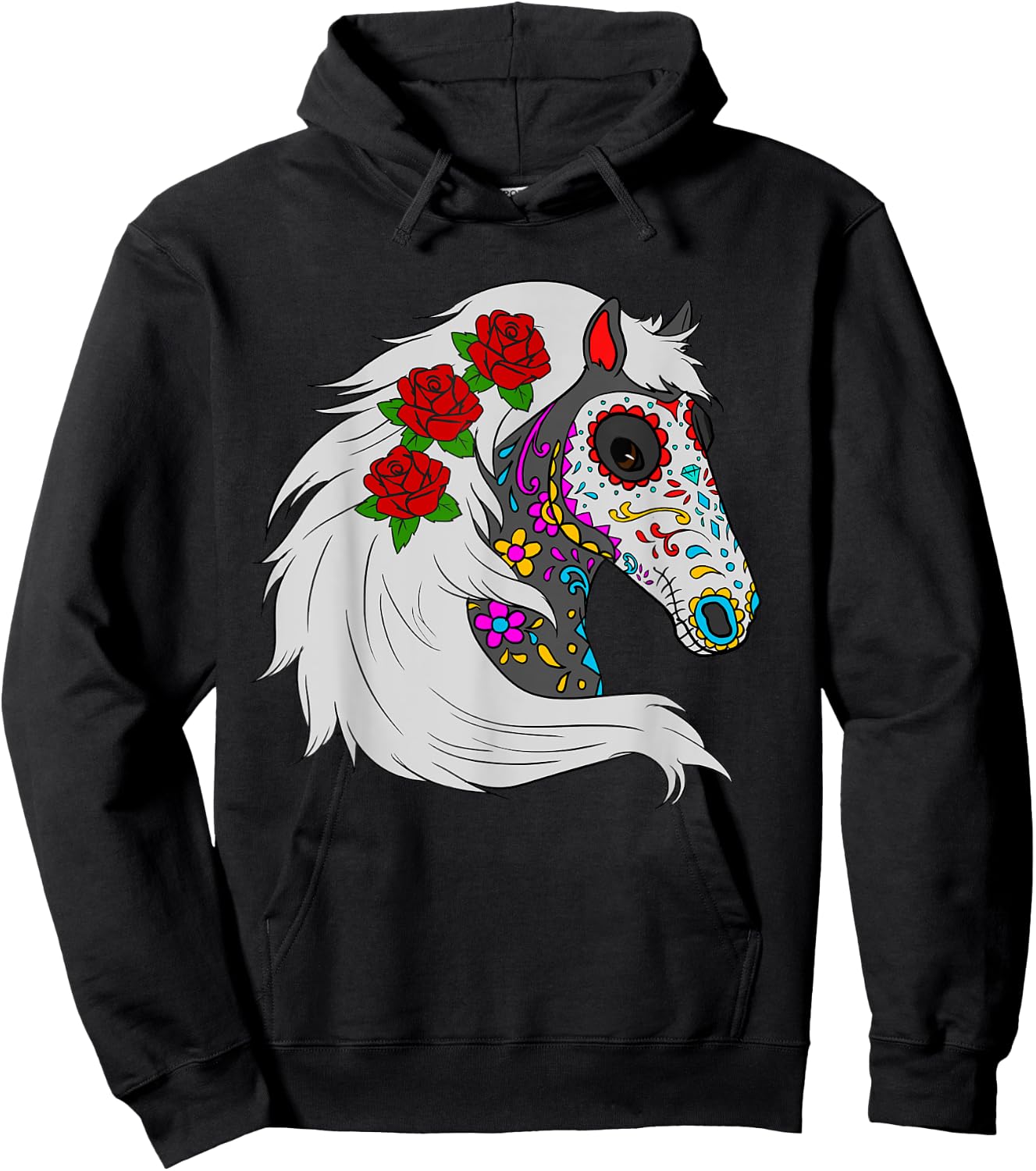Day Of Dead Horse Mexican Roses Lover Horse Sugar Skull Hoodie - Hoodie | Black