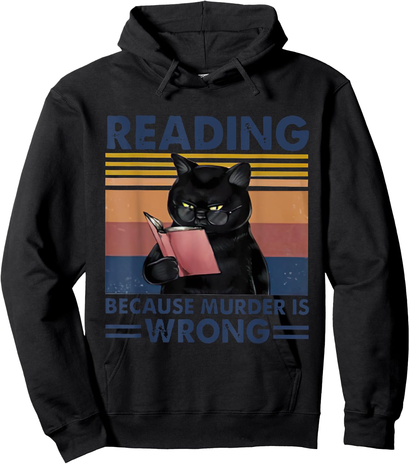 Reading Because Murder Is Wrong Vintage Reader Cat Women Hoodie - Hoodie | Black