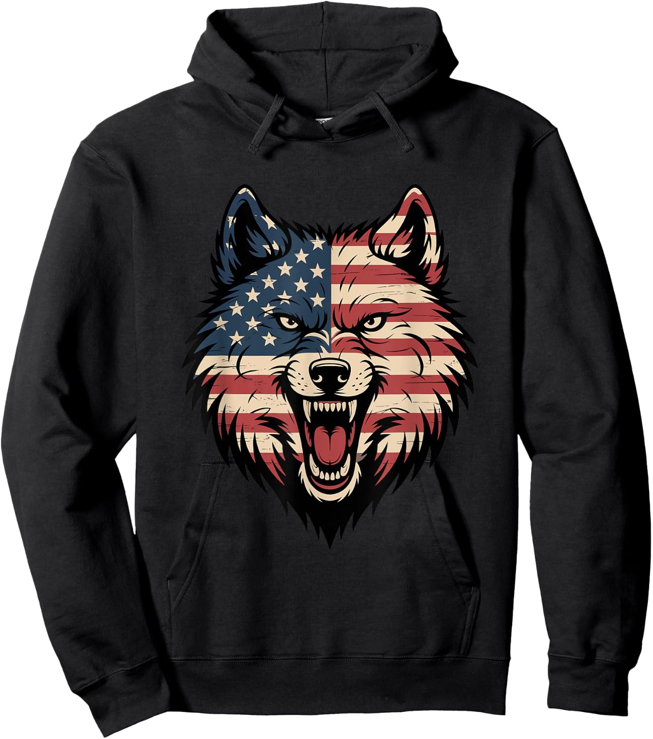 4th of July USA American Flag Wolf Patriotic Wolf Freedom Hoodie - Hoodie | Black
