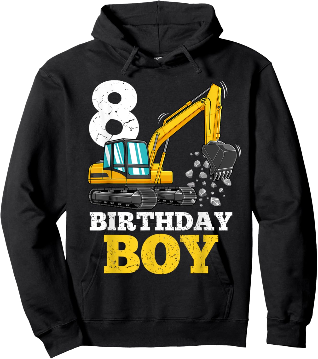 Construction Truck 8 Years Old 8th Birthday Boy Excavator Hoodie - Hoodie | Black