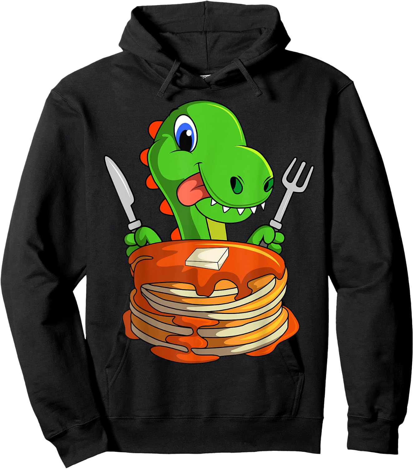 Pancakes Waffle Dinosaur Breakfast Flapjack Trex Food Hoodie - Hoodie | Black
