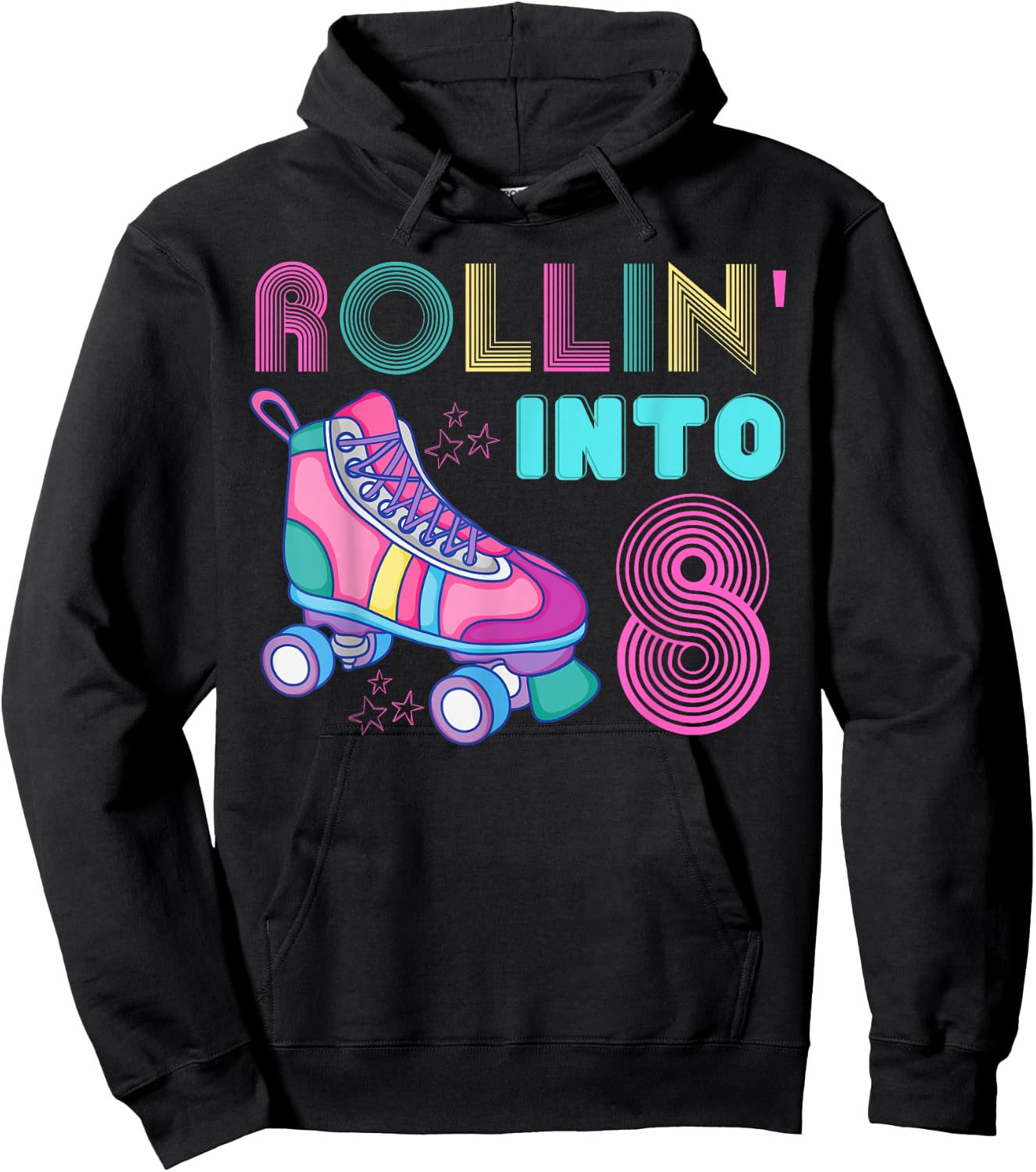 Rolling Into 8 Birthday Party Roller Skating Cute Girl Skate Hoodie - Hoodie | Black