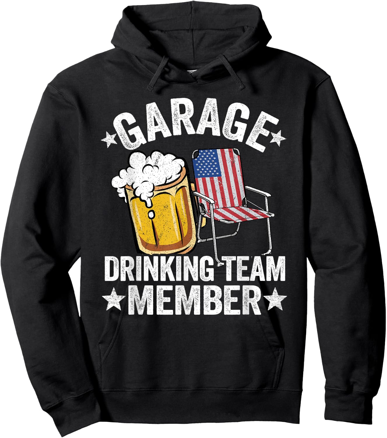 4th Of July Beer American Flag Garage Drinking Team Member Hoodie - Hoodie | Black