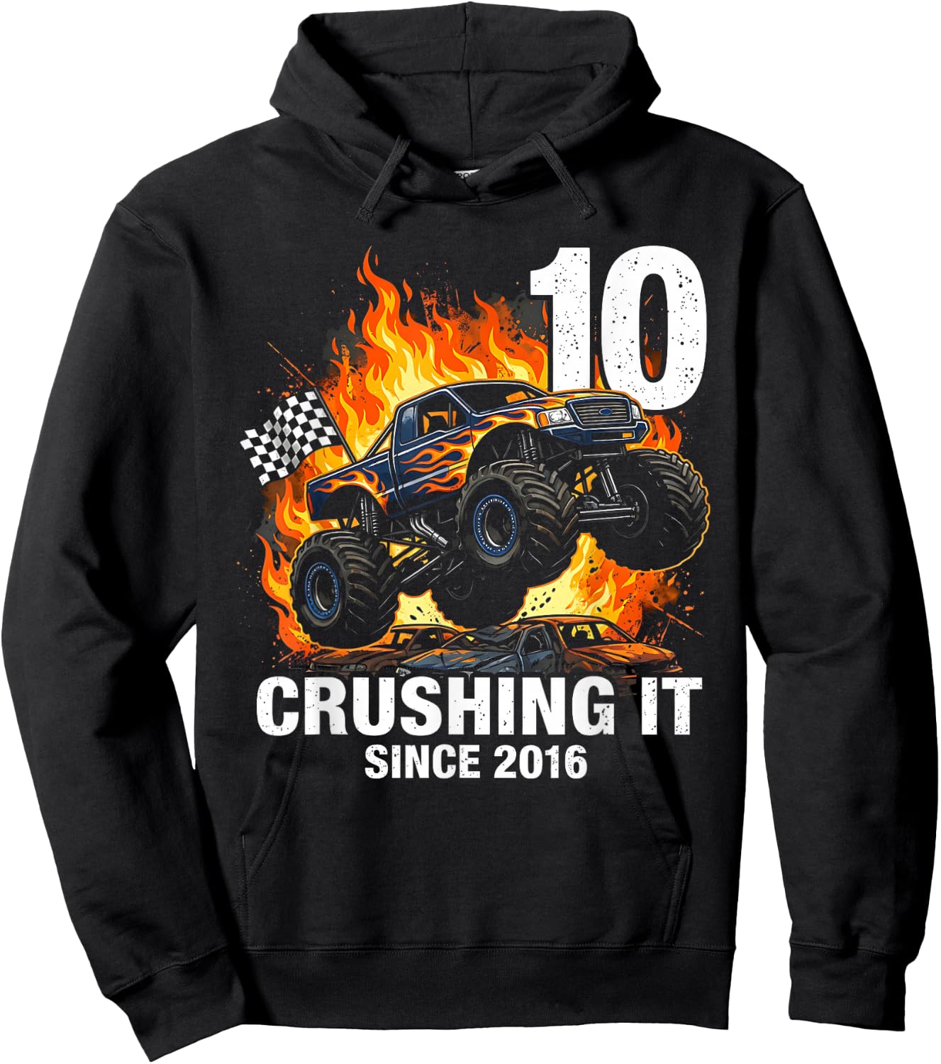 10th Birthday Truck Turning 10 Years Old Boy Born in 2016 Hoodie - Hoodie | Black