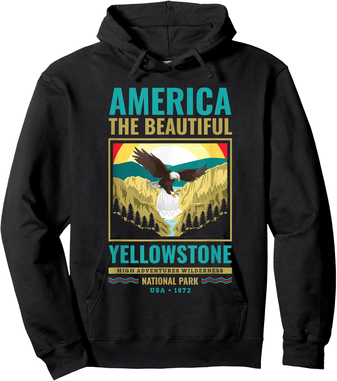 Yellowstone US National Park Eagle Vintage Gift Hoodie - Hoodie | Black