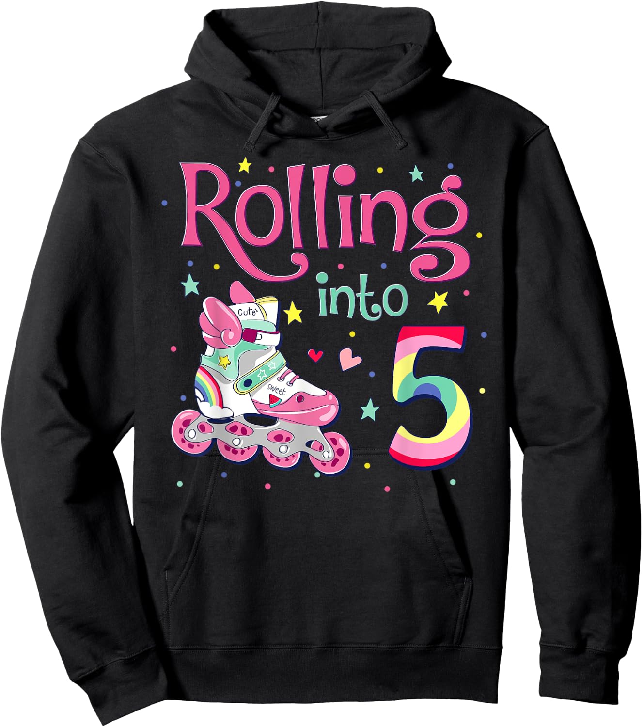 5th Bday Rolling Into 5 Birthday Girl Roller Skate Party Hoodie - Hoodie | Black