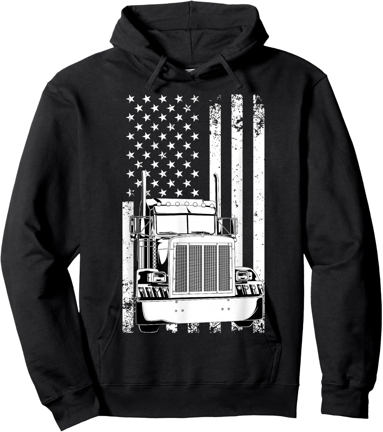 Truck Driver American Flag Trucker Vintage Men Women Gift Hoodie - Hoodie | Black