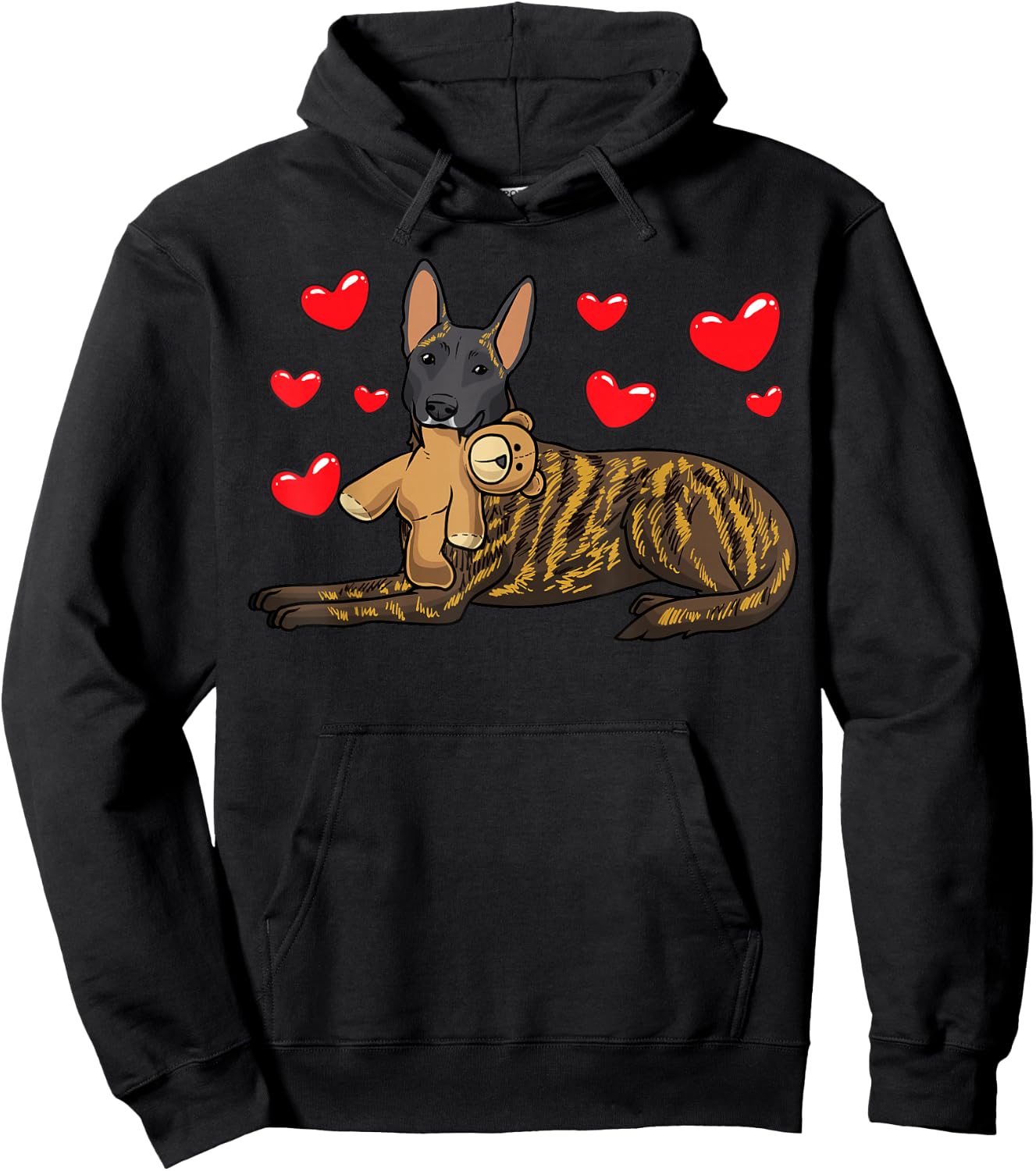 Hollandse Herdershond Dog with Cuddly Toy and Many Hearts Hoodie - Hoodie | Black