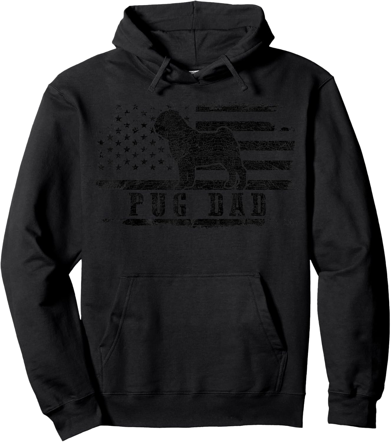 Pug Dad Distressed American Flag Patriotic Dog Hoodie - Hoodie | Black