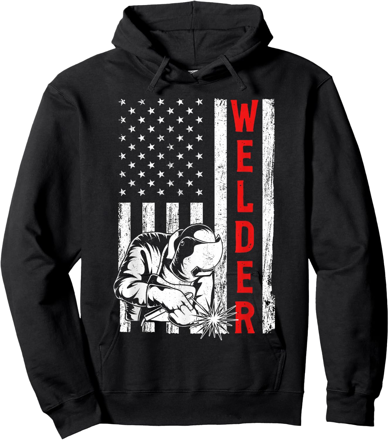 Welder USA American Flag Metalworking Welding Weld Hoodie - Hoodie | Black