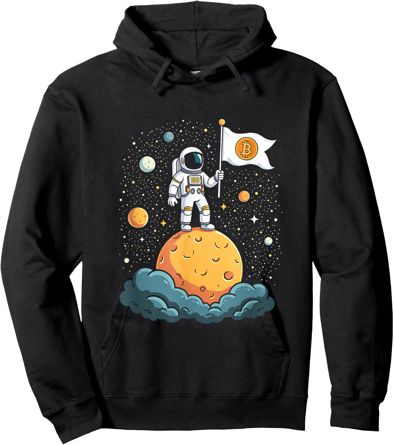 Bitcoin Crypto Cryptonaut to the Moon Astronaut BTC Flag Hoodie - Hoodie | Black