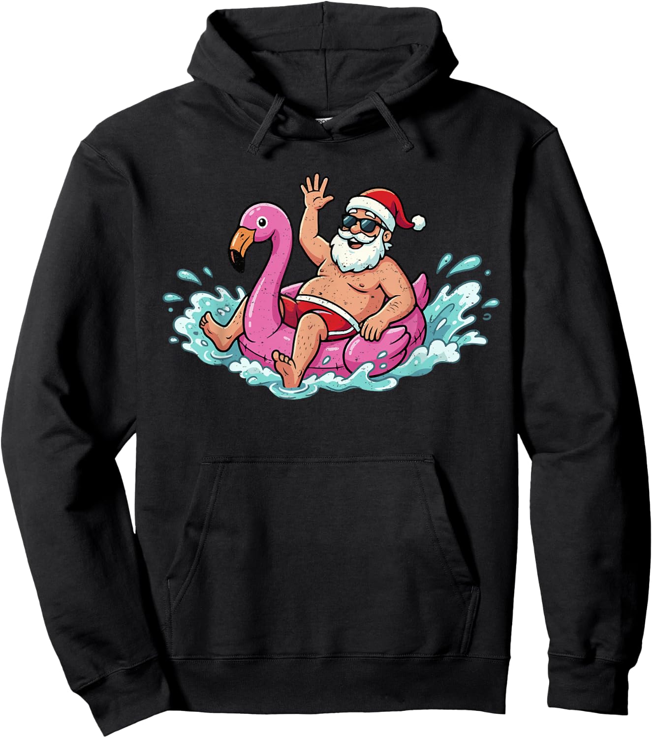 Santa Flamingo Floatie Summer Christmas in July Men Women Hoodie - Hoodie | Black