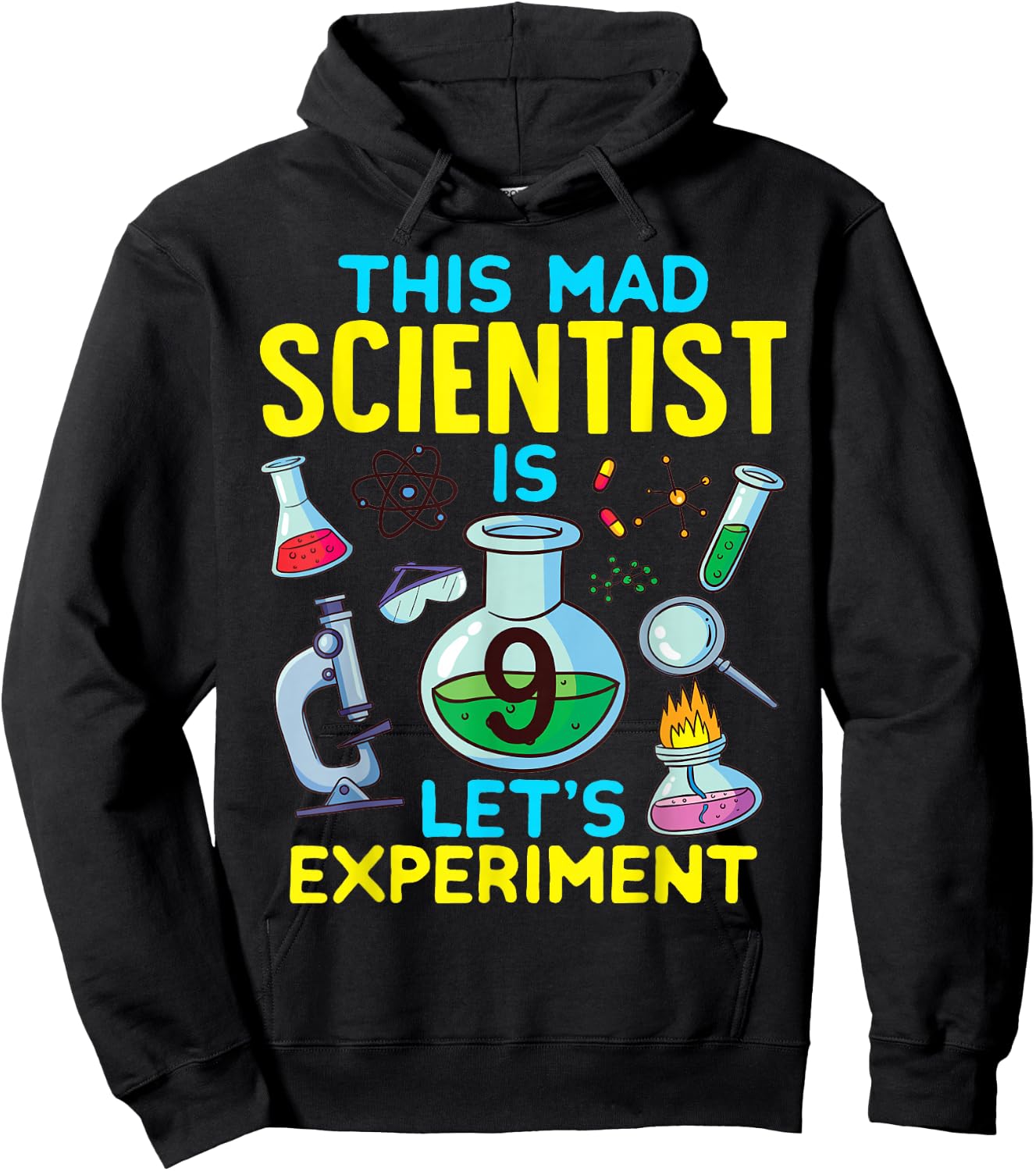 9th Birthday This Mad Scientist Is 9 Let's Experiment Funny Hoodie - Hoodie | Black
