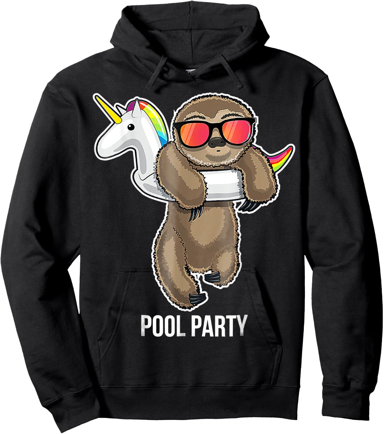 Pool Party Sloth Unicorn Float Funny Sloth Gifts Hoodie - Hoodie | Black