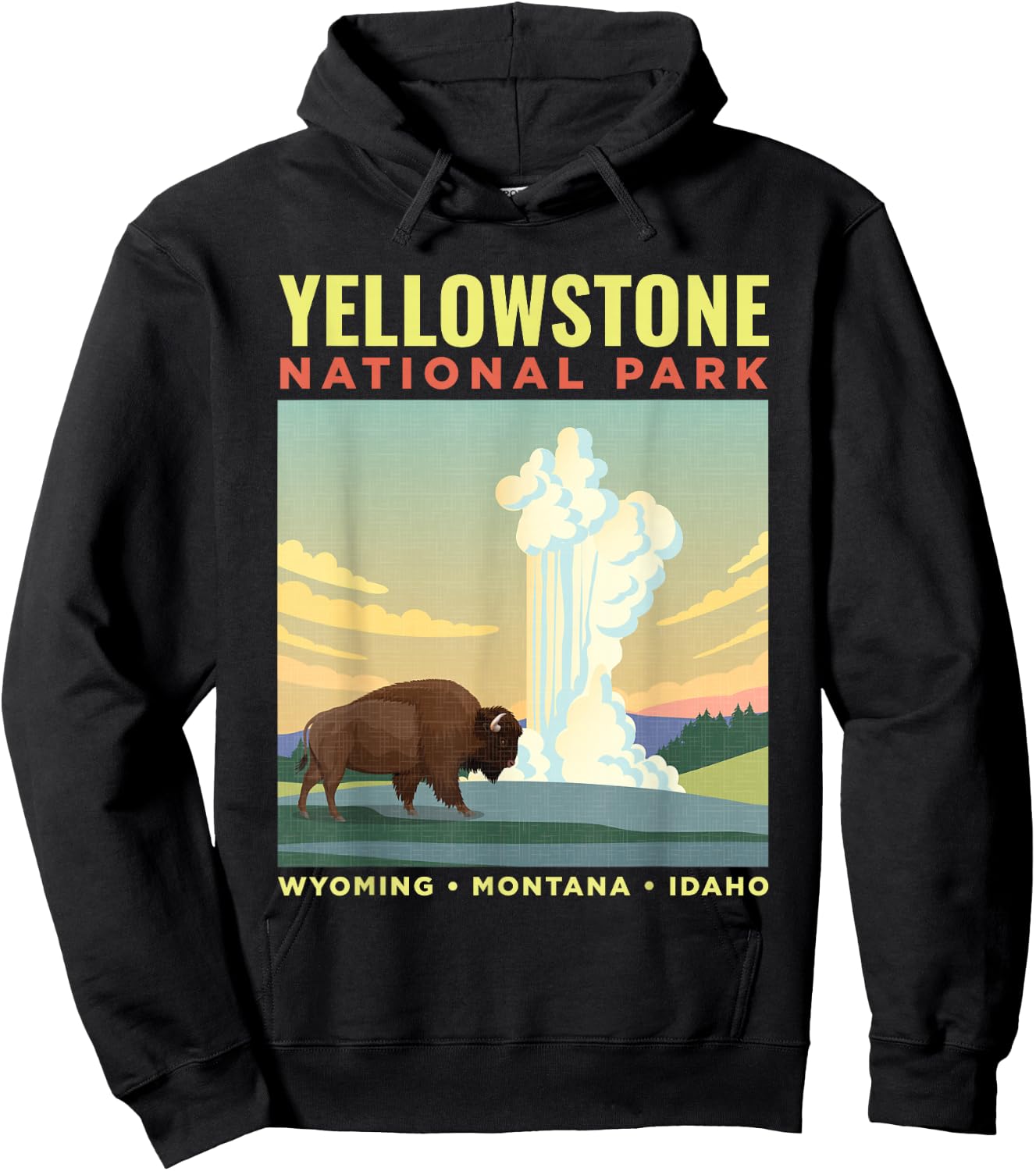 Yellowstone US National Park Bison Vintage Gift Hoodie - Hoodie | Black
