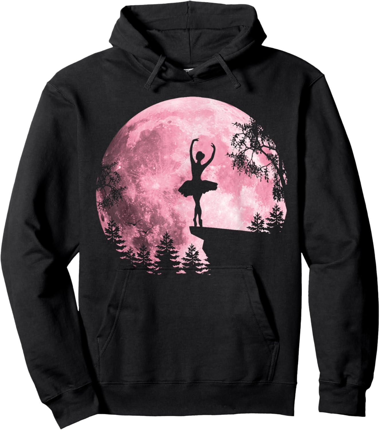 Ballet Dancing Pink Full-Moon Ballerina Women Girls Hoodie - Hoodie | Black