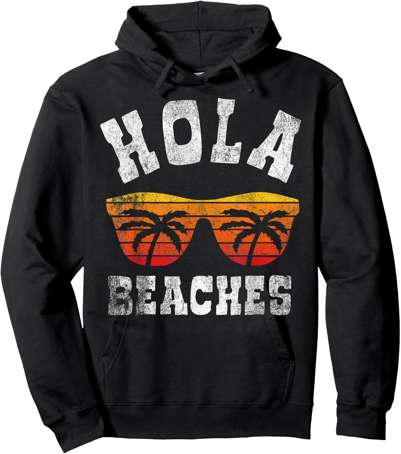 Hola Beaches Funny Beach Vacation a Cute Summer vintage Men Women Girls Kids Hoodie - Hoodie | Black