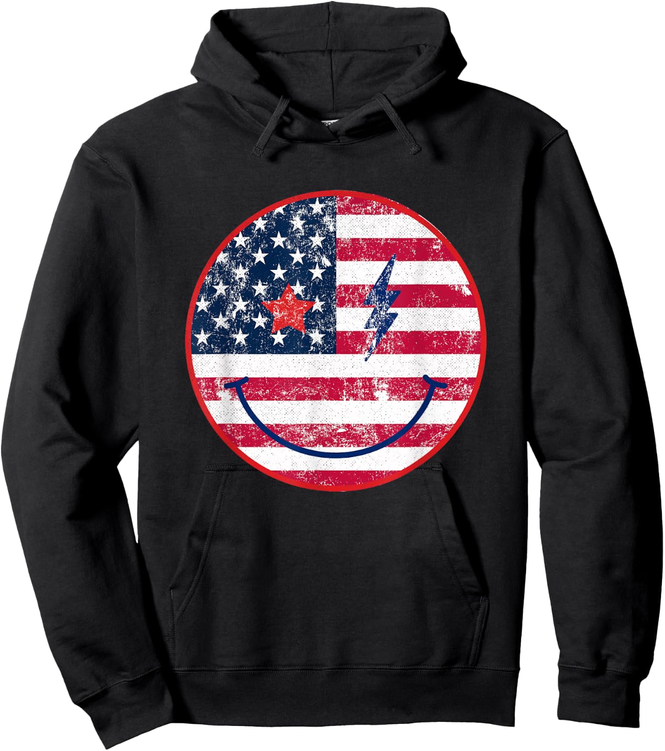 American Flag Happy Face July 4th Patriot USA Hoodie - Hoodie | Black