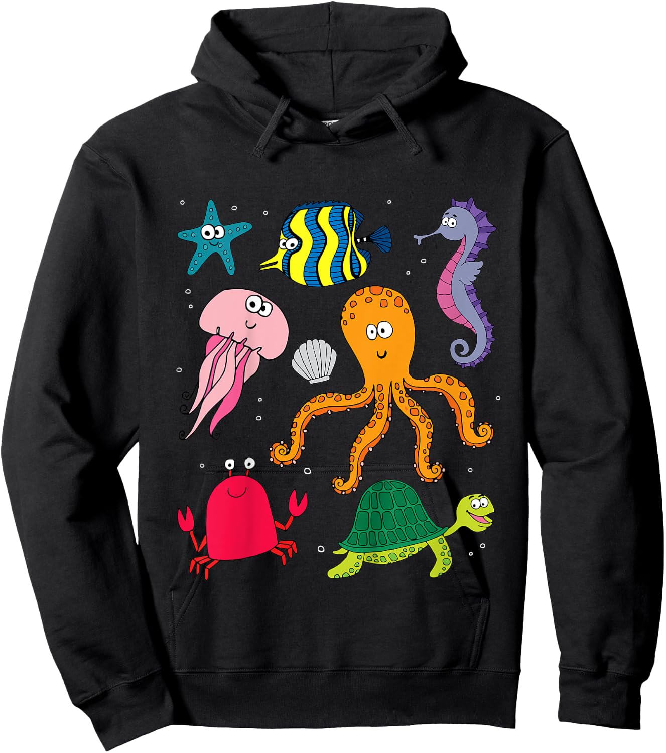 Beach Sea Creatures Ocean Animals Turtle Octopus Fish Girls Hoodie - Hoodie | Black