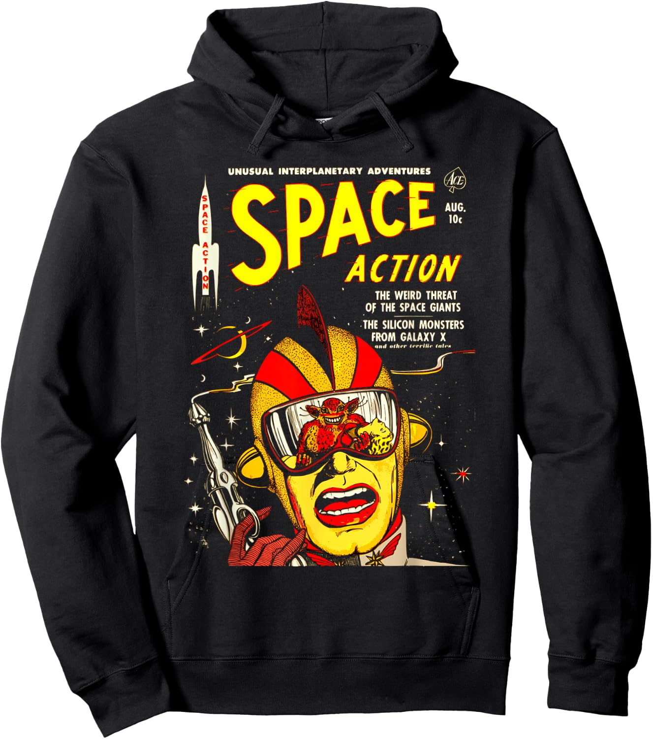 Space Action / Vintage Science Fiction Comic Book Hoodie - Hoodie | Black