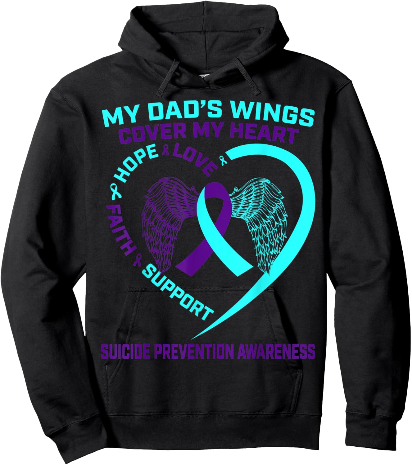 Teal Purple Suicide Prevention Awareness Dad Father Wings Hoodie - Hoodie | Black