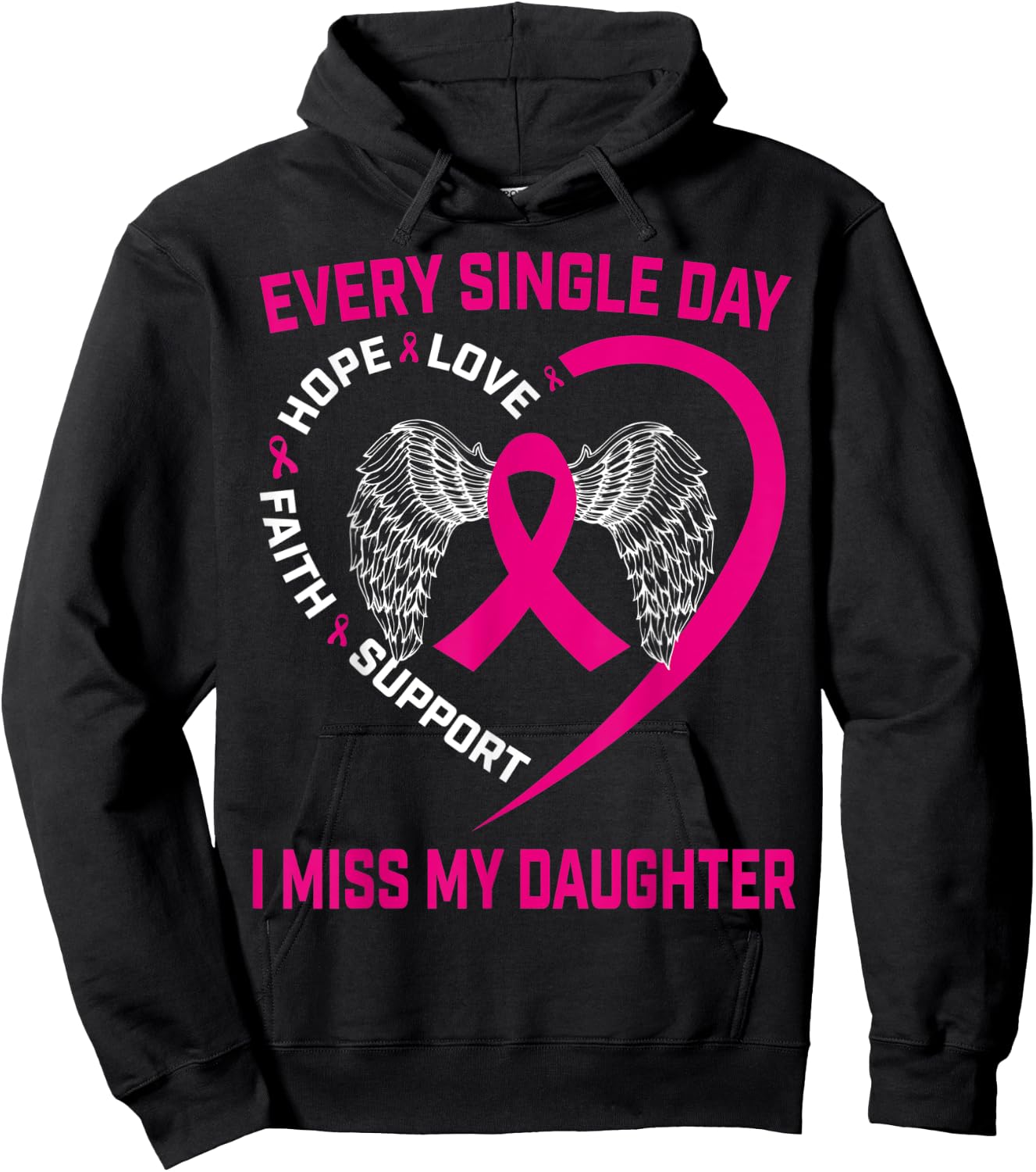 Miss My Daughter Pink Ribbon Wings Breast Cancer Awareness Hoodie - Hoodie | Black
