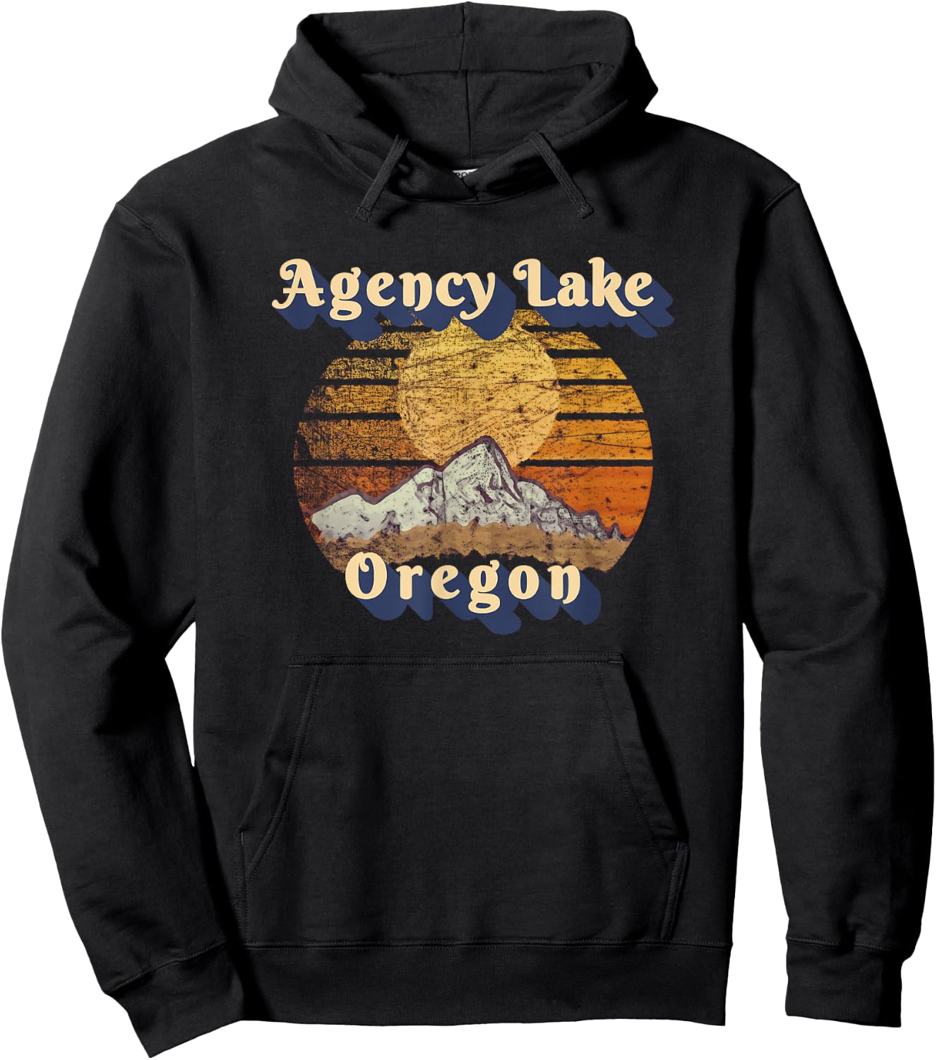 Agency Lake Oregon Retro Mountain Sunset Styled Hoodie - Hoodie | Black