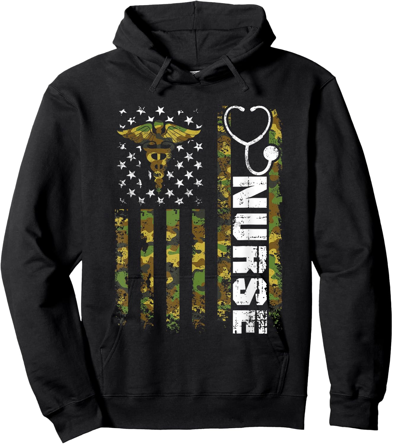 American Flag Camouflage Nurse Patriotic 4th of July Hoodie - Hoodie | Black