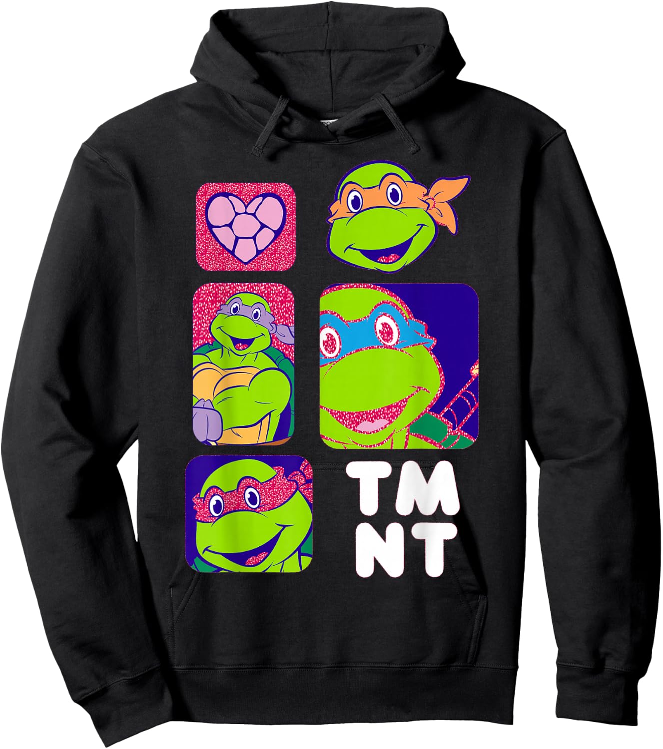 TMNT Heads with Pink Glitter Text Hoodie - Hoodie | Black
