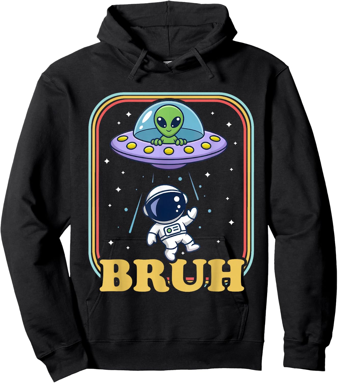 Astronaut Bruh Meme Funny Alien Spaceship UFO Boys Kids Hoodie - Hoodie | Black