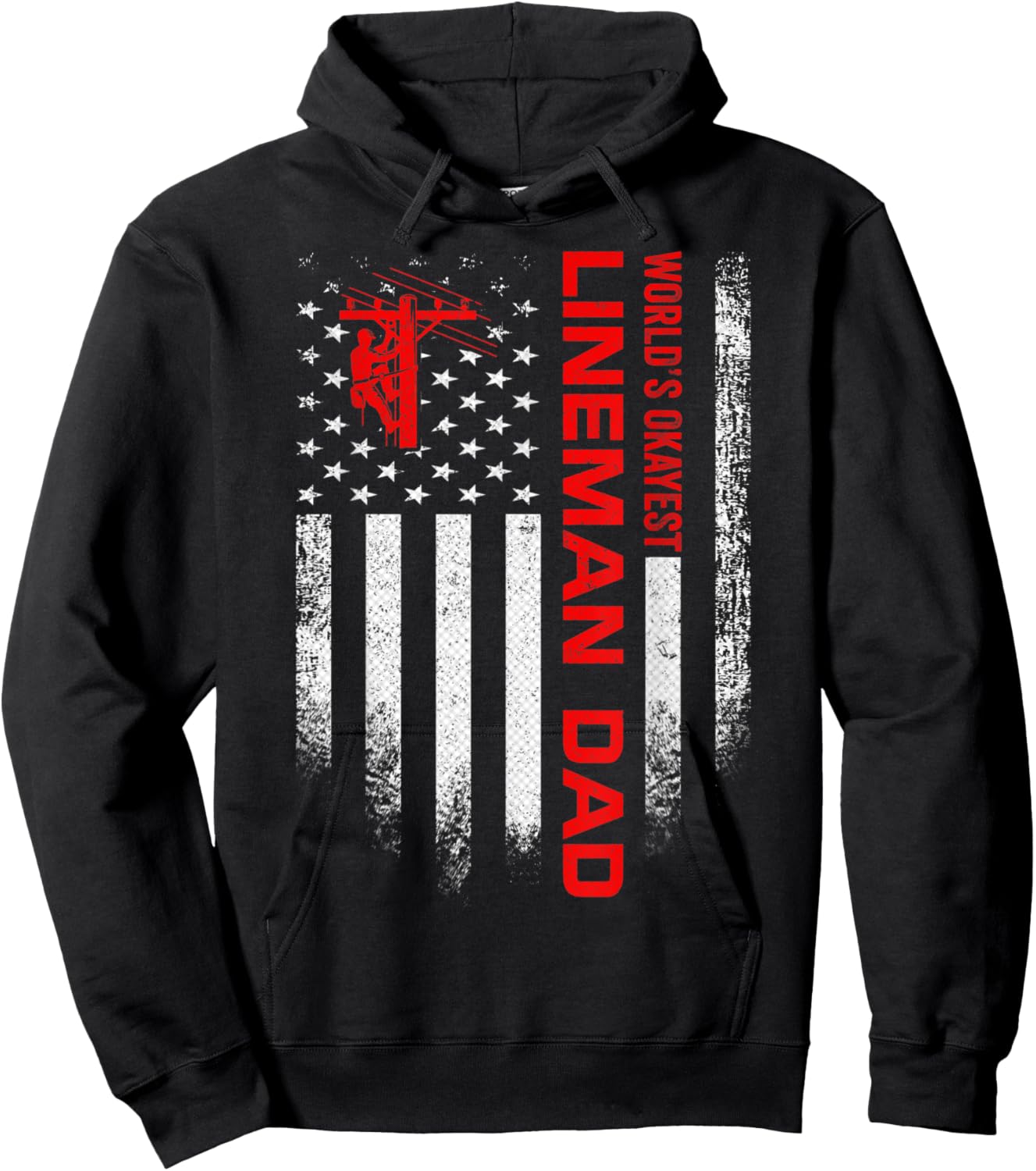 Vintage USA American Flag World's Okayest Lineman Dad Funny Hoodie - Hoodie | Black