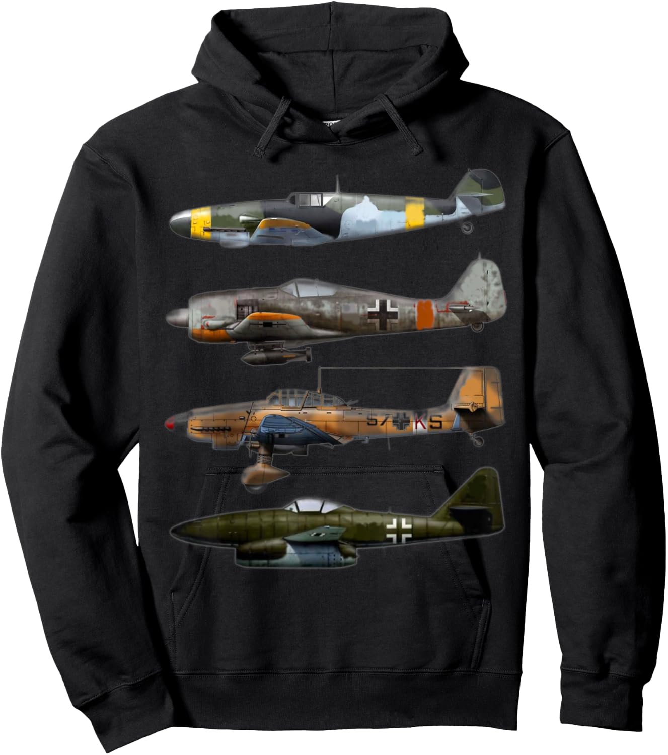 WW2 German Warplanes JU-87 Stuka ME 262 BF-109 Hoodie - Hoodie | Black