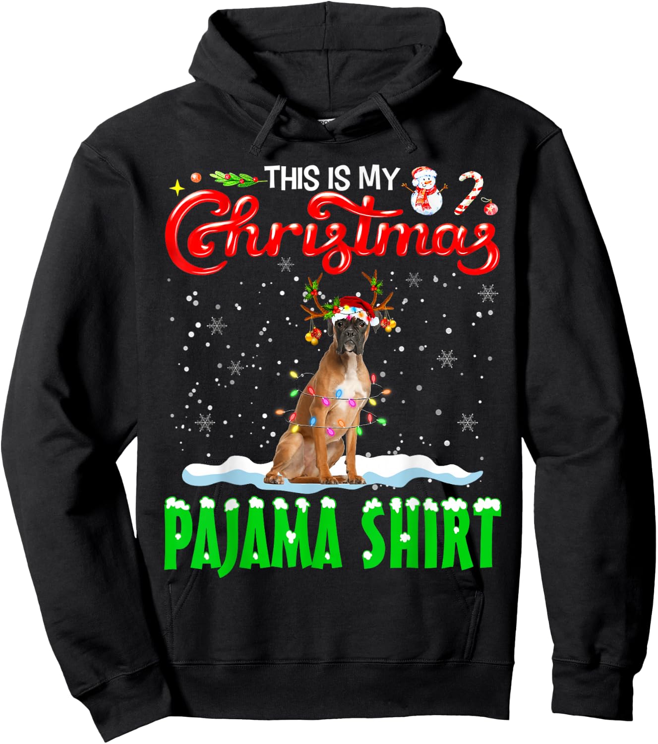 This Is My Christmas Pajama Shirt Boxer Christmas Dog Hoodie - Hoodie | Black