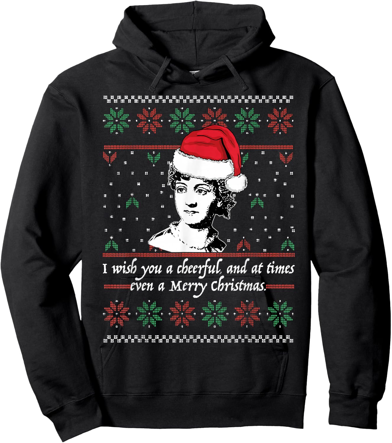 Jane Austen Ugly Christmas Sweater Design Santa Hat Meme Hoodie - Hoodie | Black