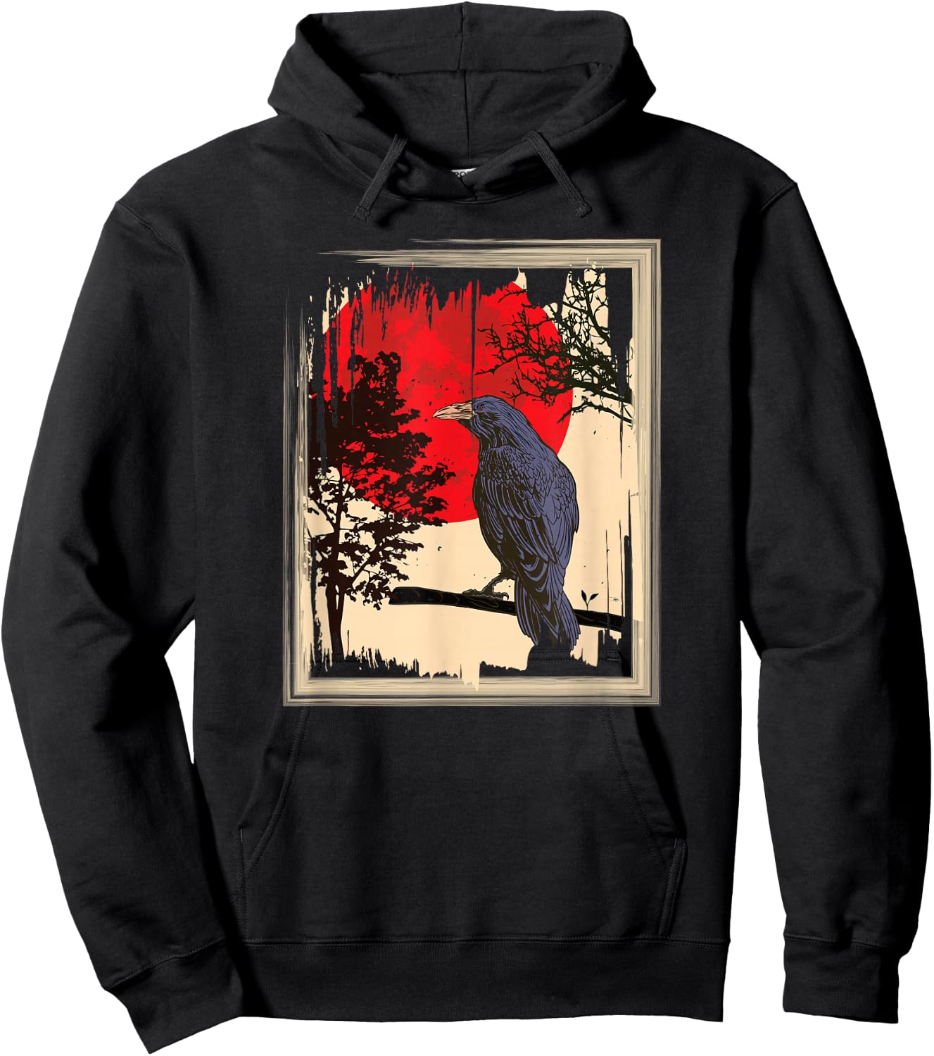 Gothic Red Moon Black Crow Hoodie - Hoodie | Black